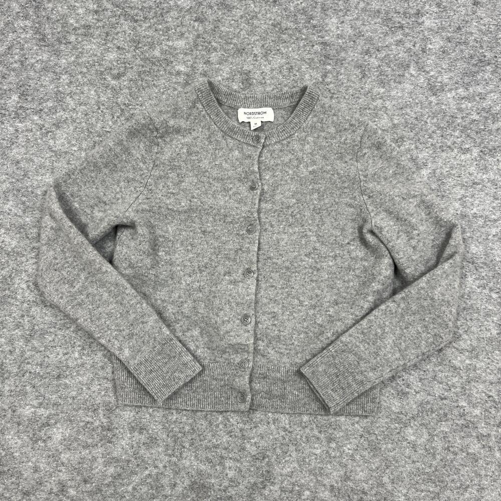 Nordstrom Sweater Womens Medium Gray 100% Cashmere Cardigan Preppy Classic